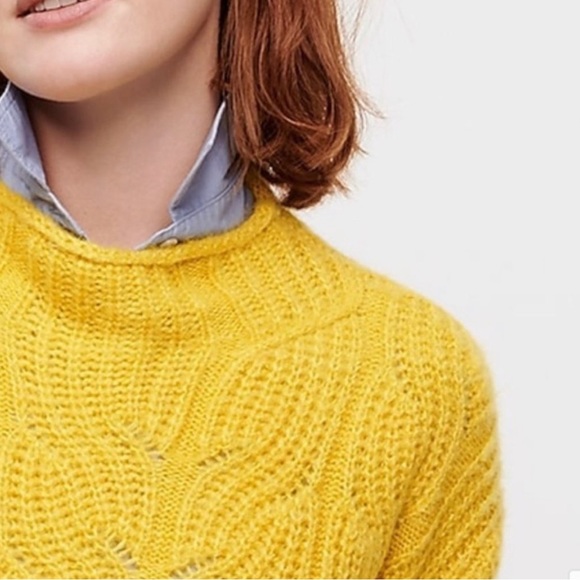 J. Crew Pointelle Cable Knit Alpaca Blend Mock Neck Yellow/ Rich Gold Sweater - Picture 3 of 9
